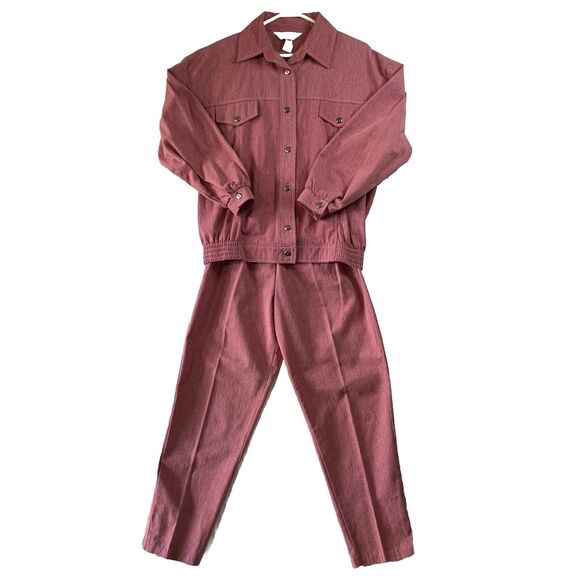 Blair Jackets & Blazers - Blair Women Jacket Pants Set 12/10 Pink 80's Denim Texture Elastic High Waist